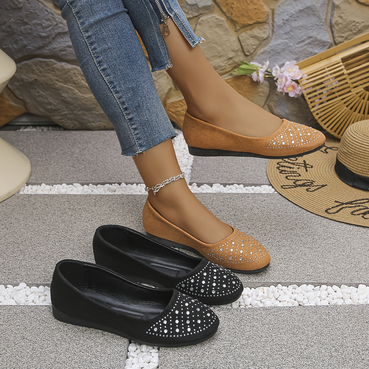 Women's Rhinestone Decorated Casual Round Toe Shoes