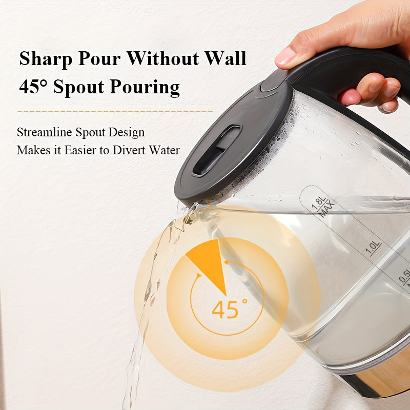 Electric Kettle 1.8L Borosilicate Glass 1500W for Coffee and Tea