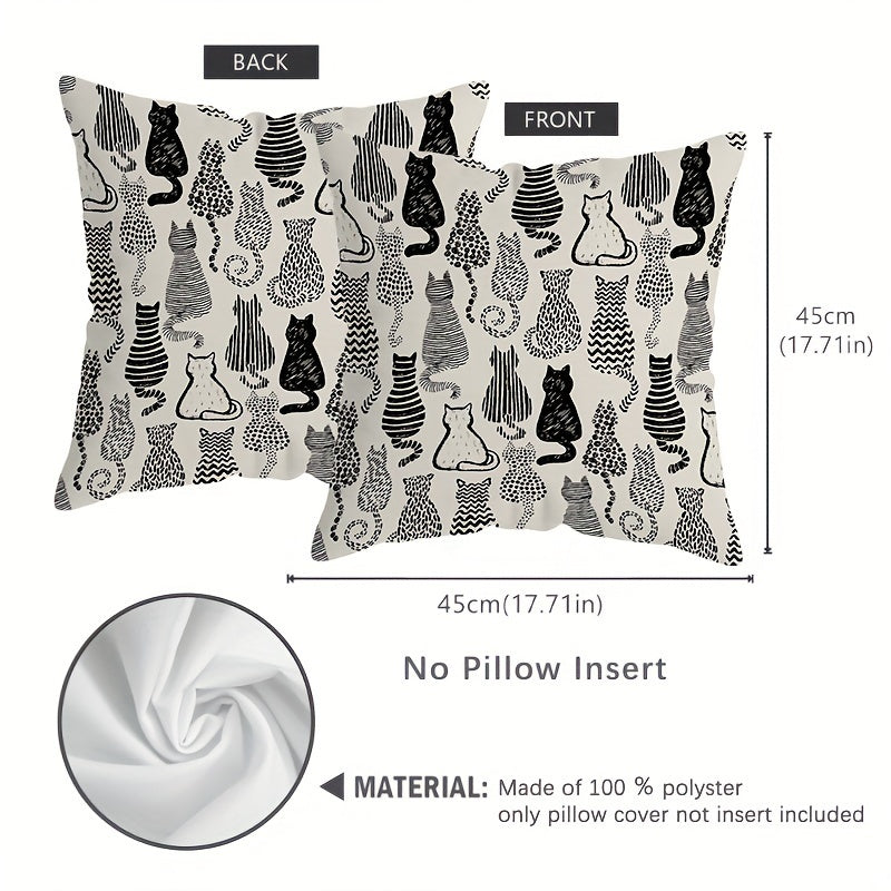 Cat Themed Throw Pillow Cover with Abstract Kitten Design 44.96x44.96 cm Zippered Polyester Washable