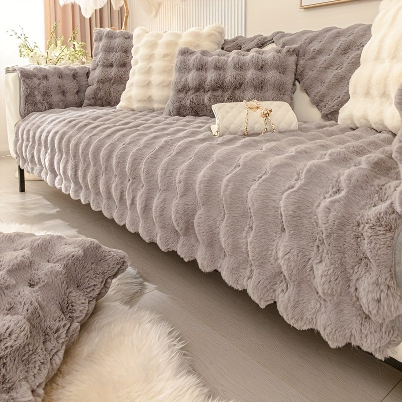 Winter Plush Sofa Cover Anti-Slip Dustproof Slipcover for Couch Living Room Bedroom