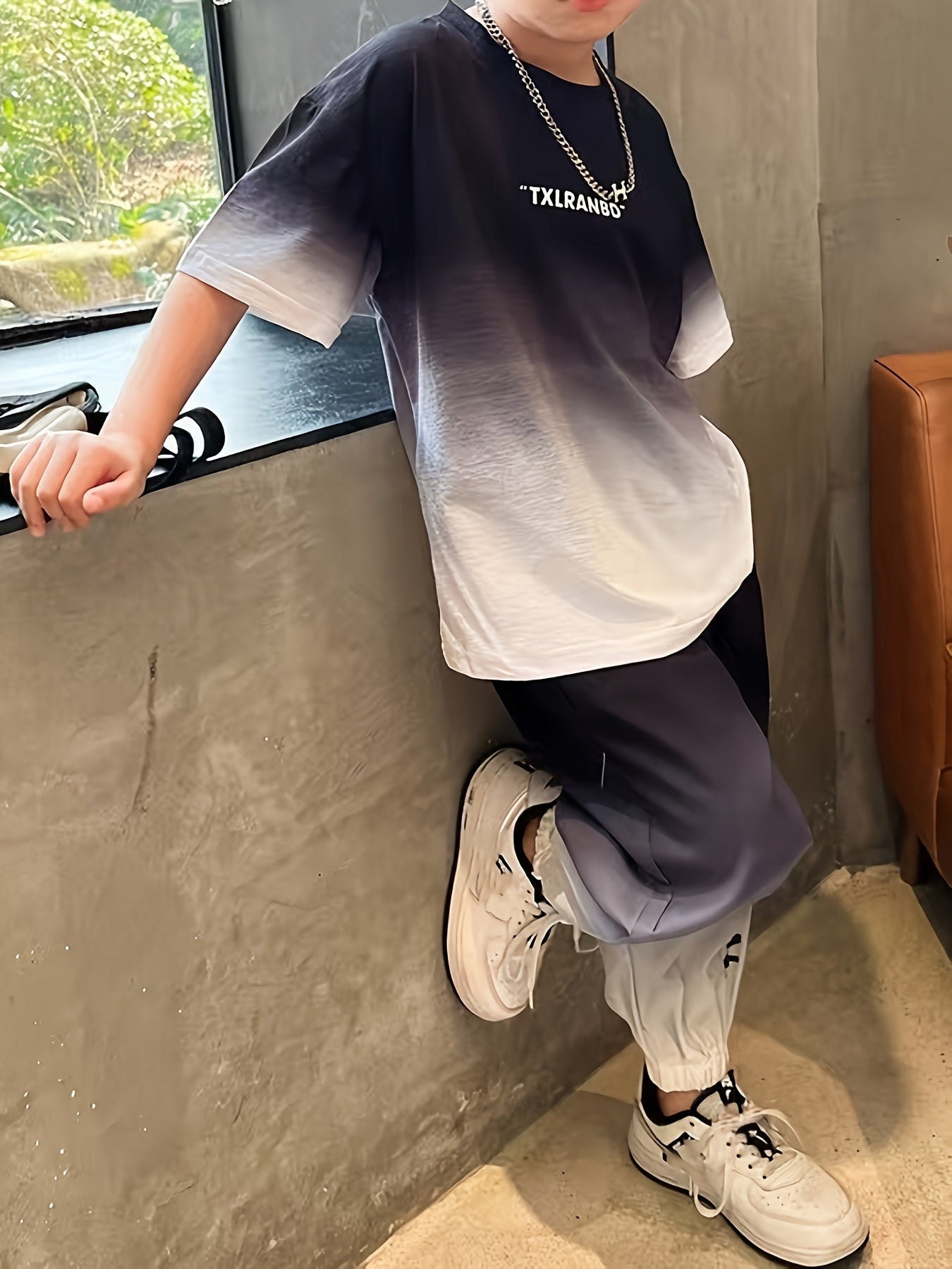 Boys Summer Sports Set with Printed T-Shirt and Cuffed Pants for Outdoor Activities