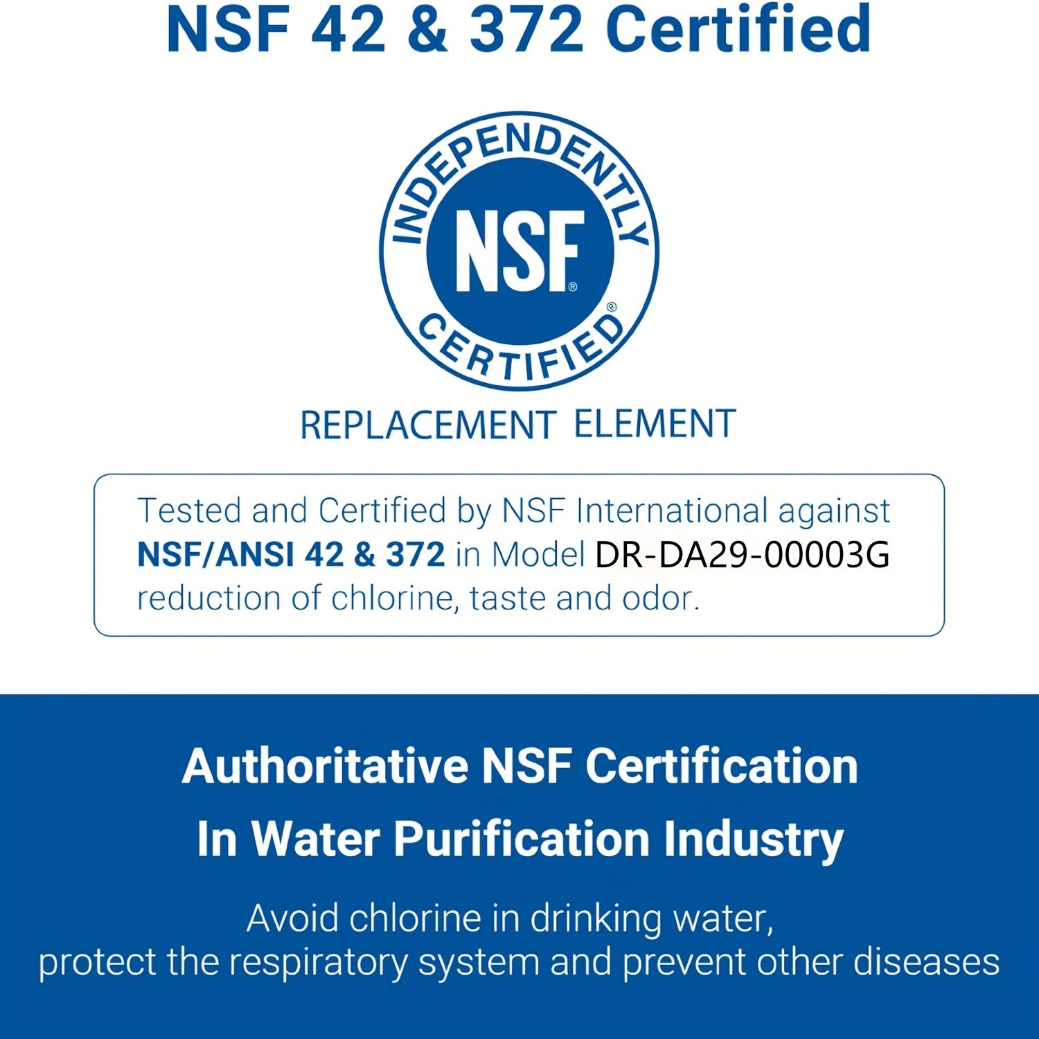 Samsung modellari uchun NSF sertifikatlangan almashtirish uchun Moviy sovutgich suvi filtri