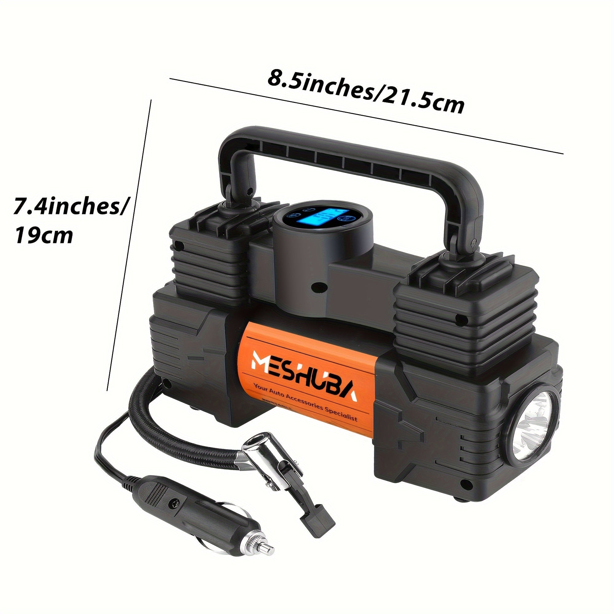Portable 12V Tire Inflator Air Compressor with Digital Gauge 150PSI for Cars Bikes and Sports Balls in Orange