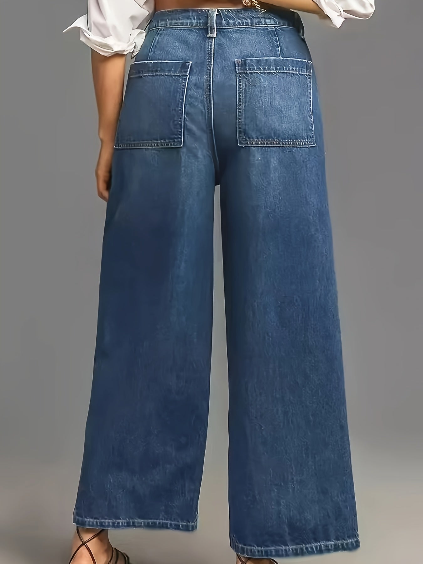 Plus Size Women's Stretch Denim Straight Leg Pants Mid-Rise Casual