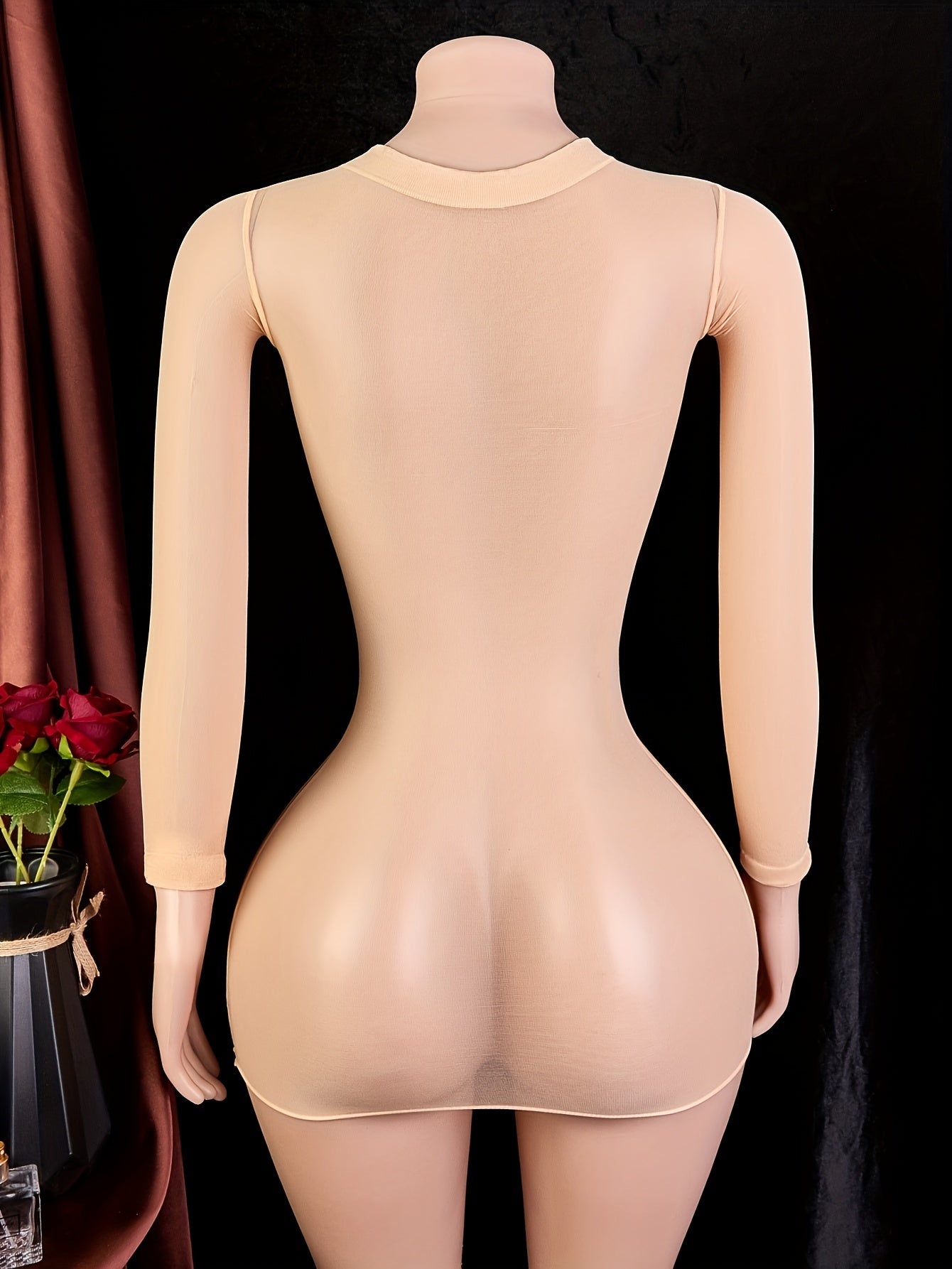 Платье-комбинезон с длинным рукавом и прозрачным фасоном, однотонное, для взрослых, из полиамидного трикотажа