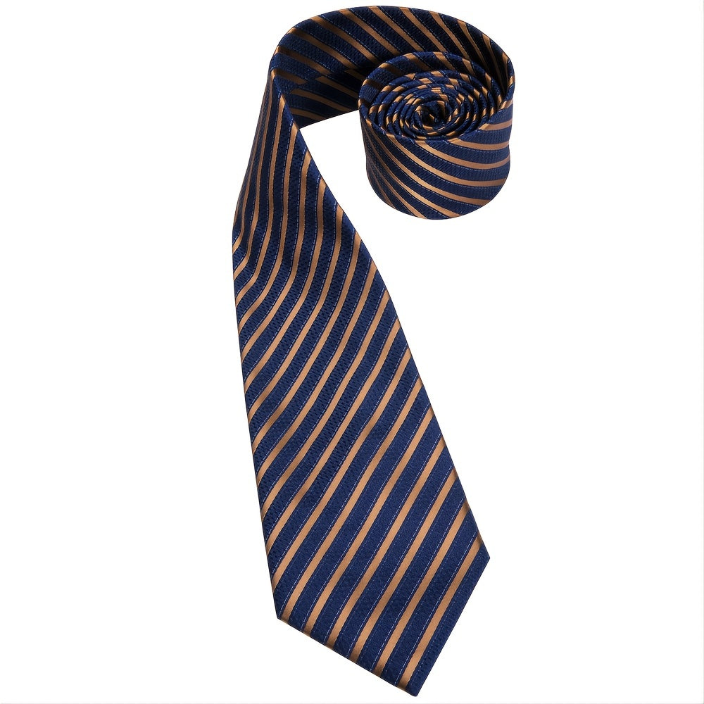 Striped Necktie Set with Cufflinks for Business, Parties, Weddings