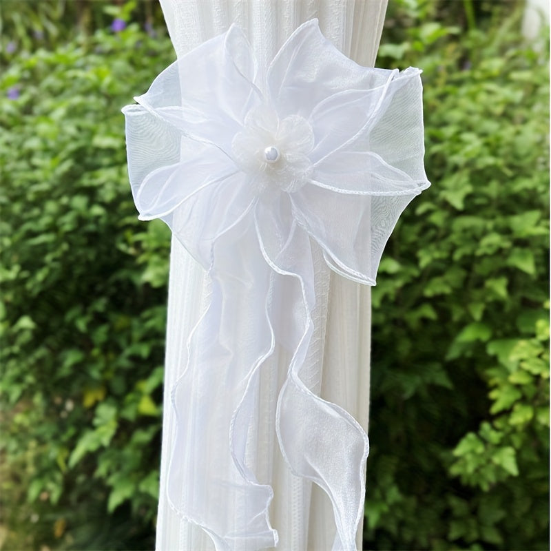 Nordic Style Lace Faux Pearl Flower Bow Curtain Tiebacks for Bedroom Living Room