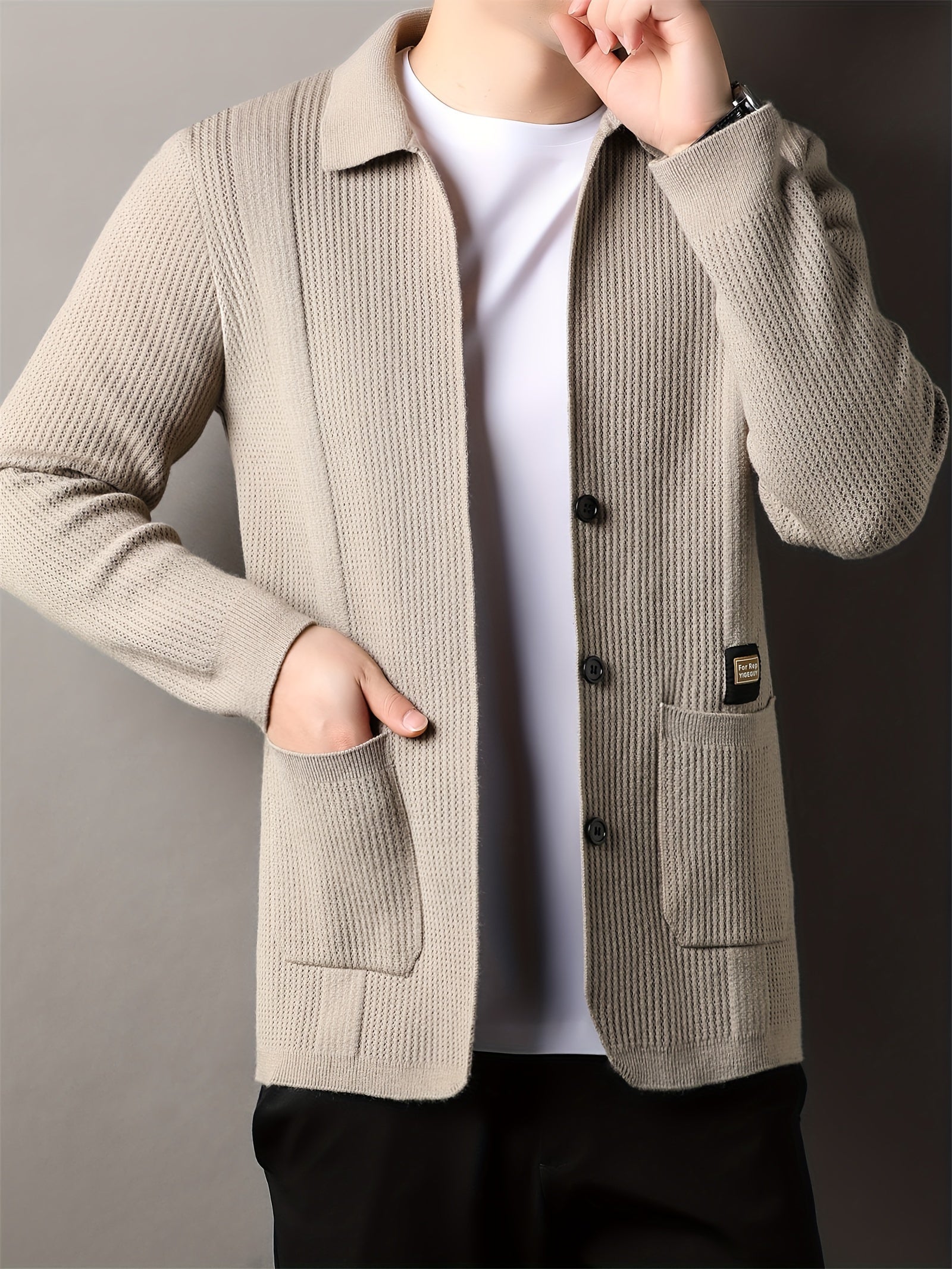 Men's V-Neck Cardigan Fall Winter Solid Color Knit with Pockets