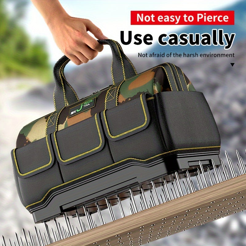 14-Inch Camouflage Waterproof Oxford Tool Bag with Multiple Pockets and Reflective Stripes