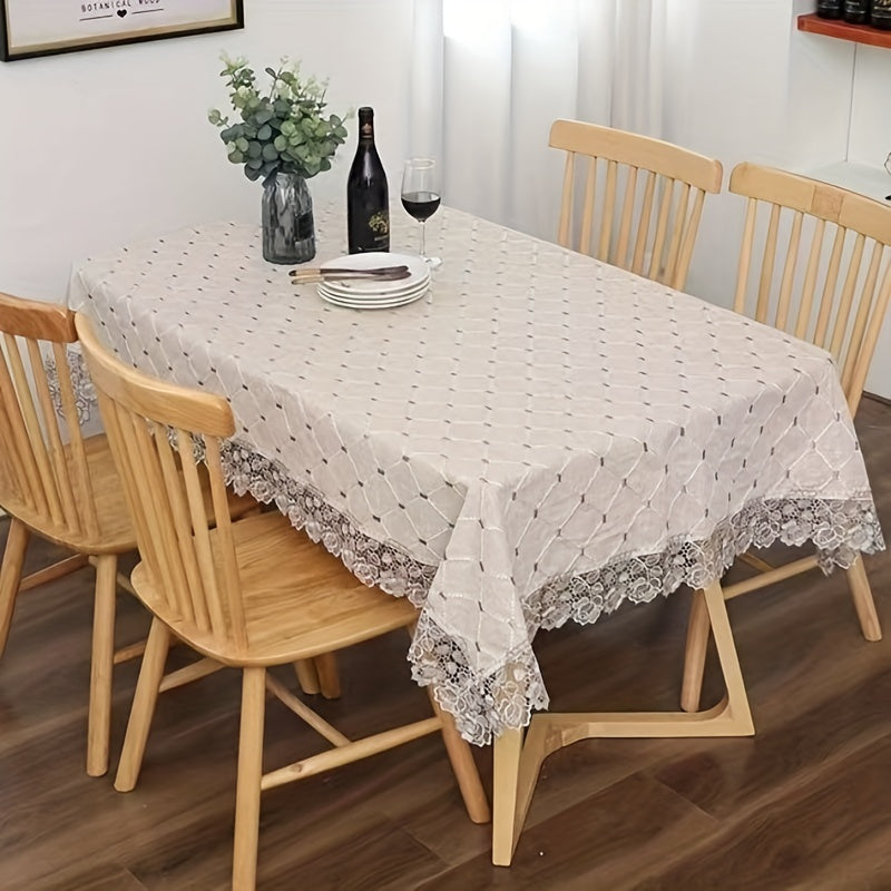 Plaid Lace Macrame Tablecloth Waterproof Stain-Resistant Washable for Picnic Wedding Party