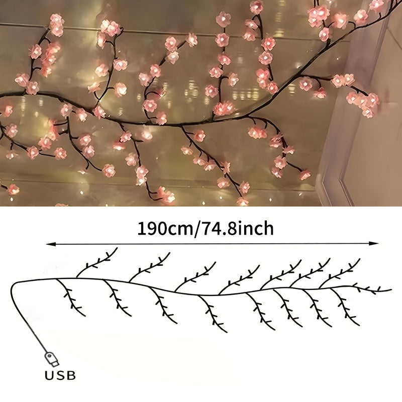 Гирлянда из вьющихся светильников с цветами сакуры, 96 LED, питание от USB, 8 режимов, для стены, спальни, вечеринки, декор