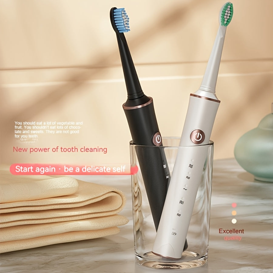 Electric Toothbrush Set with 4 Soft Brush Heads, 5 Modes, Long Battery