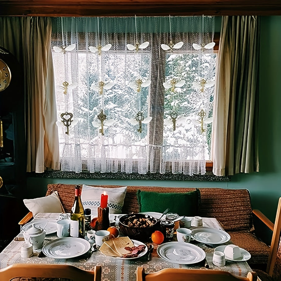 Qadimgi bronza skelet kalit charmslari, ajdar chayqalish qanotlari va zargarlik ipi bilan hunarmandchilik uchun