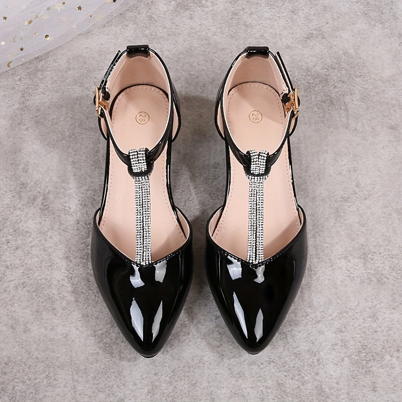 Girls Spring 2024 Princess Shoes with Rhinestones Low Top Pointed Toe High Heels