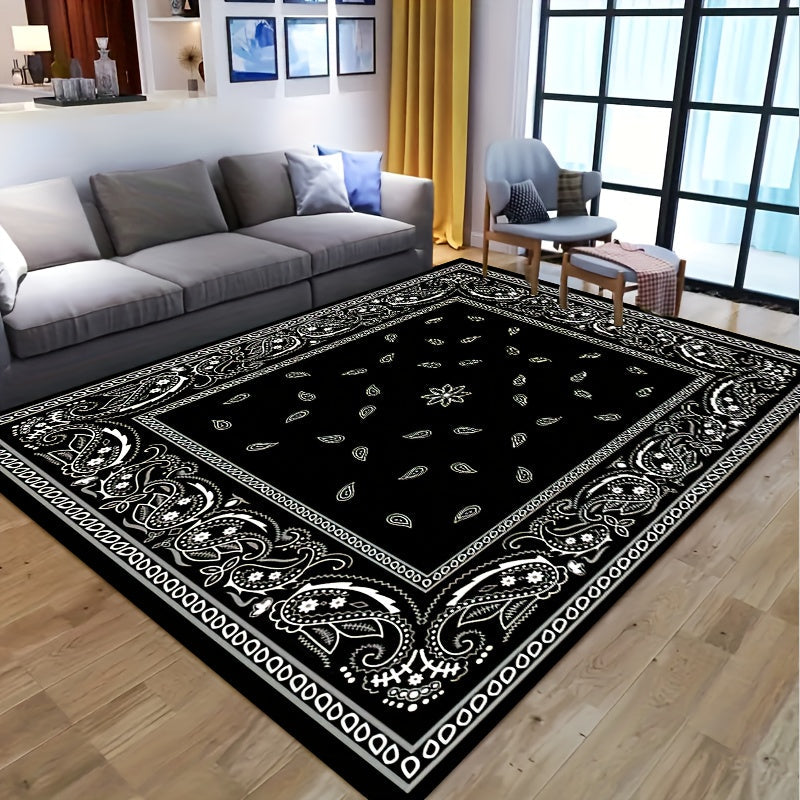 Paisley Design Waterproof Area Rug for Living Room and Patio Durable Tapestry