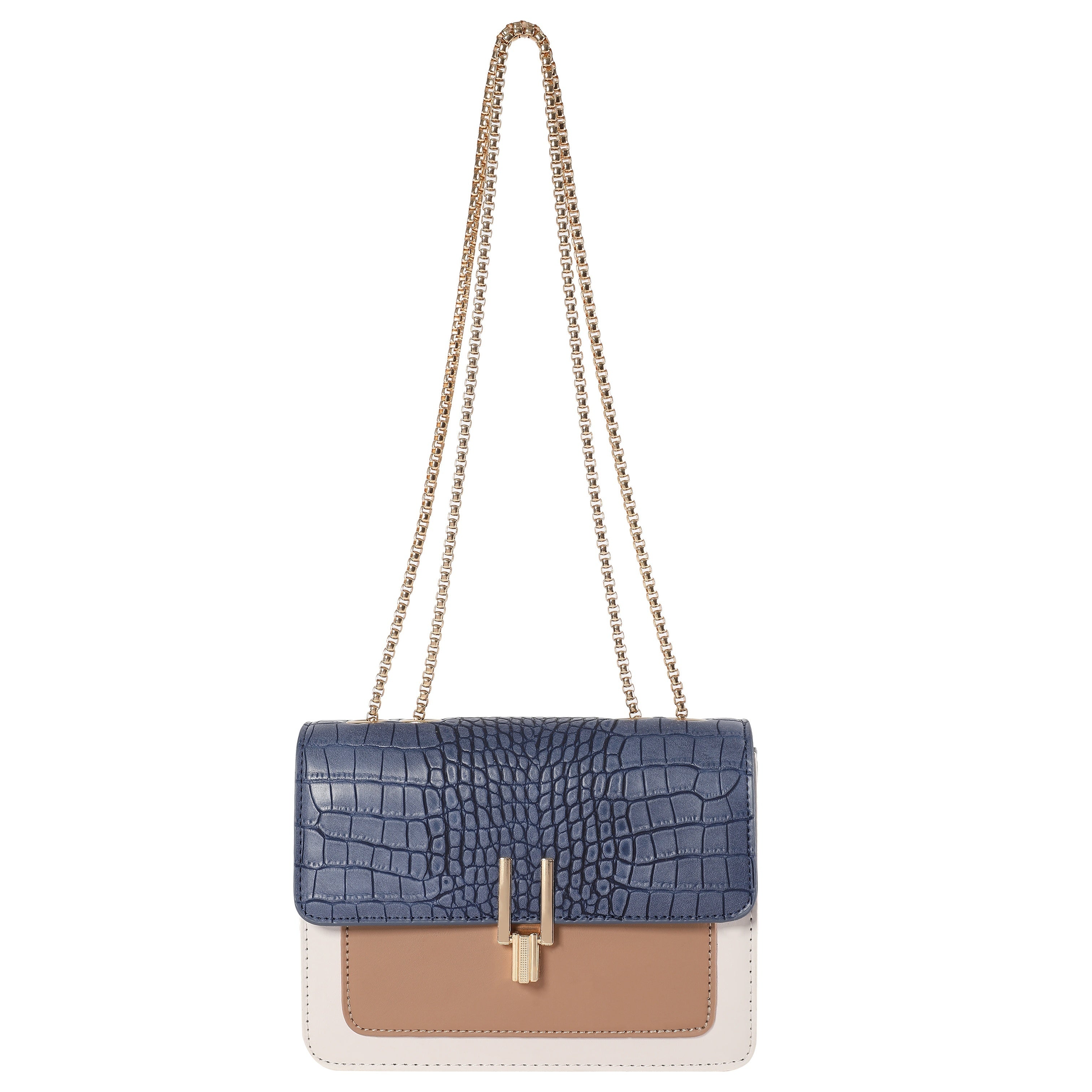 Faux Leather Crossbody Bag for Women with Chain Decor and Adjustable Strap