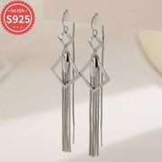 Sterling Silver Tassel Earrings Geometric Hollow Design Hypoallergenic Long Leaf Fringe