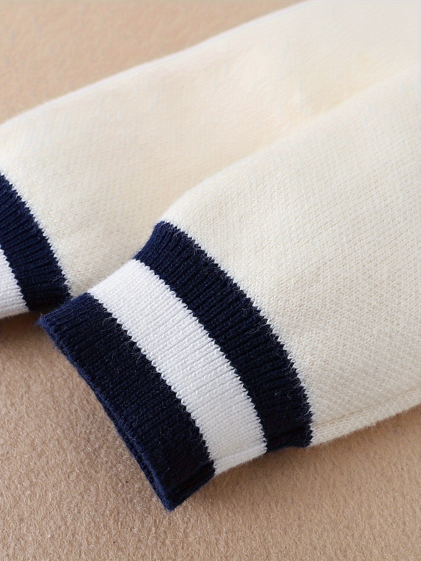 Girls' Long Sleeve Pleated A-Line Dress with Navy Accents Cotton Nylon for Spring Fall