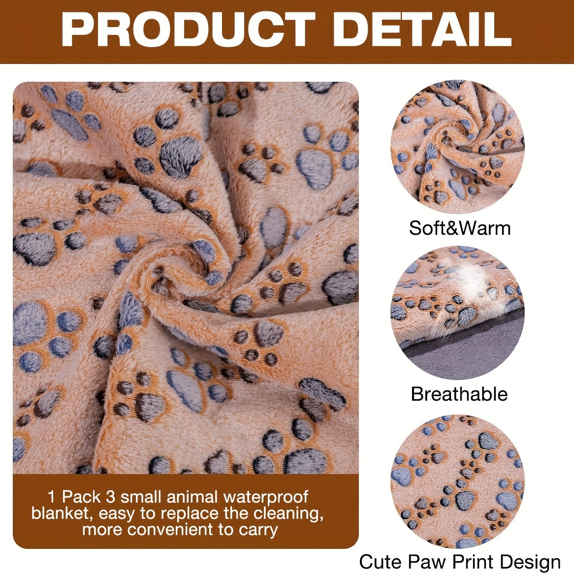 Waterproof Small Pet Blankets Set of 3 Soft Absorbent Washable Cage Liners for Guinea Pigs Hamsters Rabbits Chinchillas