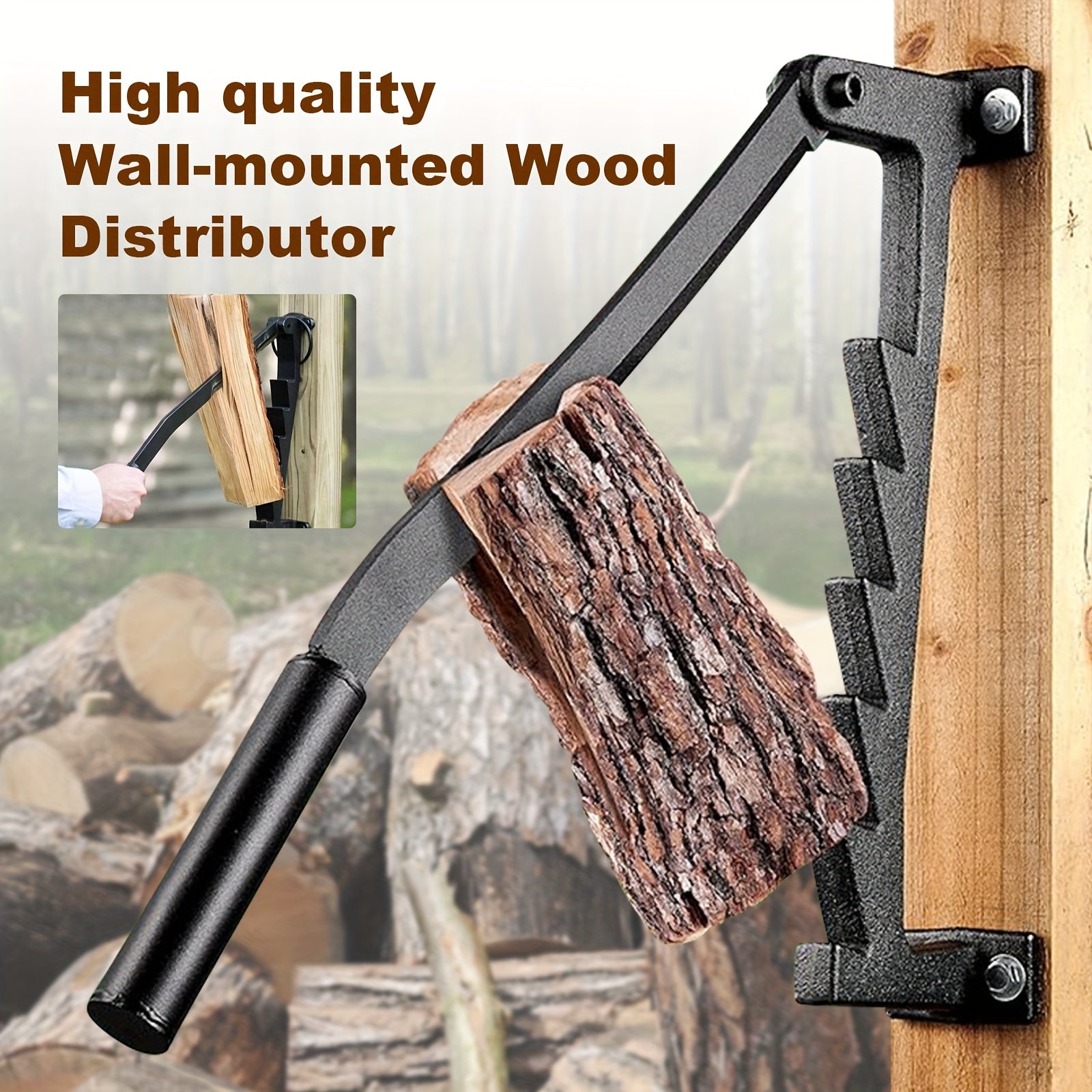 Firewood Splitter Kit Wall Mount Cast Iron with Gloves and Storage Bag