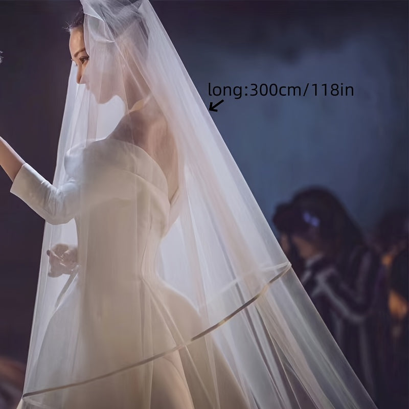 Bridal Veil with Star Design and Double Layer Yarn Fabric for Weddings