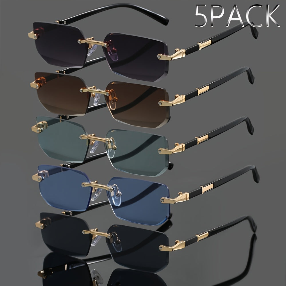 Set of 5 Rimless Metal Fashion Glasses for Men and Women Summer Party Casual Street Photography