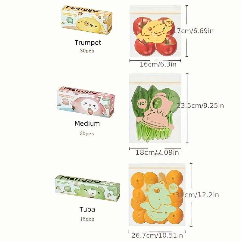 Oziq-ovqat uchun o'z-o'zidan yopiladigan saqlash sumkalari o'n besh, yigirma yoki o'ttiz dona, uy oshxonasida meva va sabzavotlarni saqlash uchun mukammal.