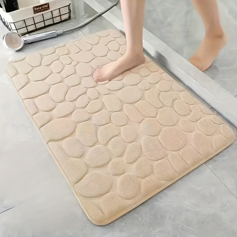 Red Memory Foam Bath Mat with Geometric Pattern Non-Slip Quick-Drying Absorbent Textured Surface