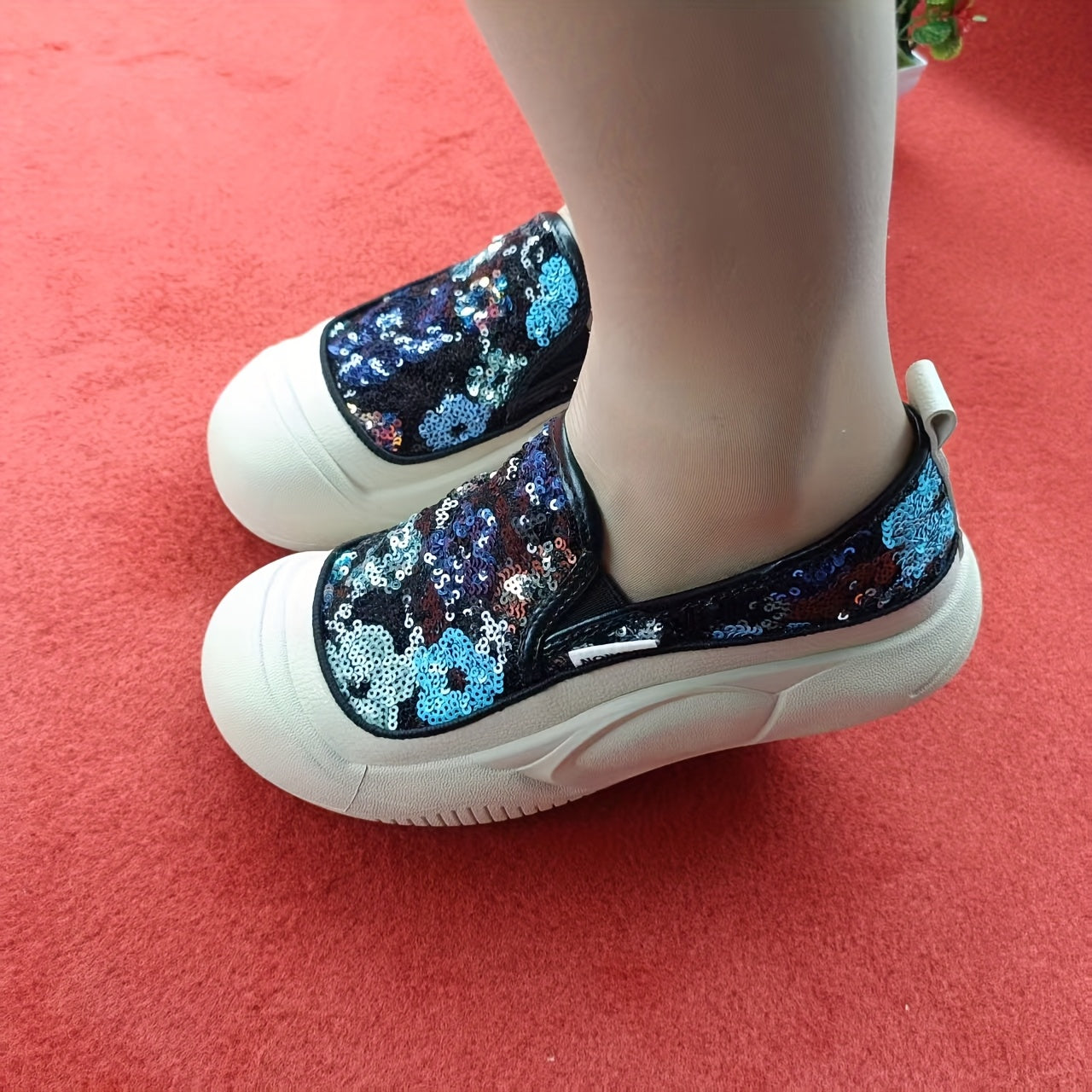 Women's Floral Glitter Casual Sneakers with Cushioned Insole and Rubber Sole