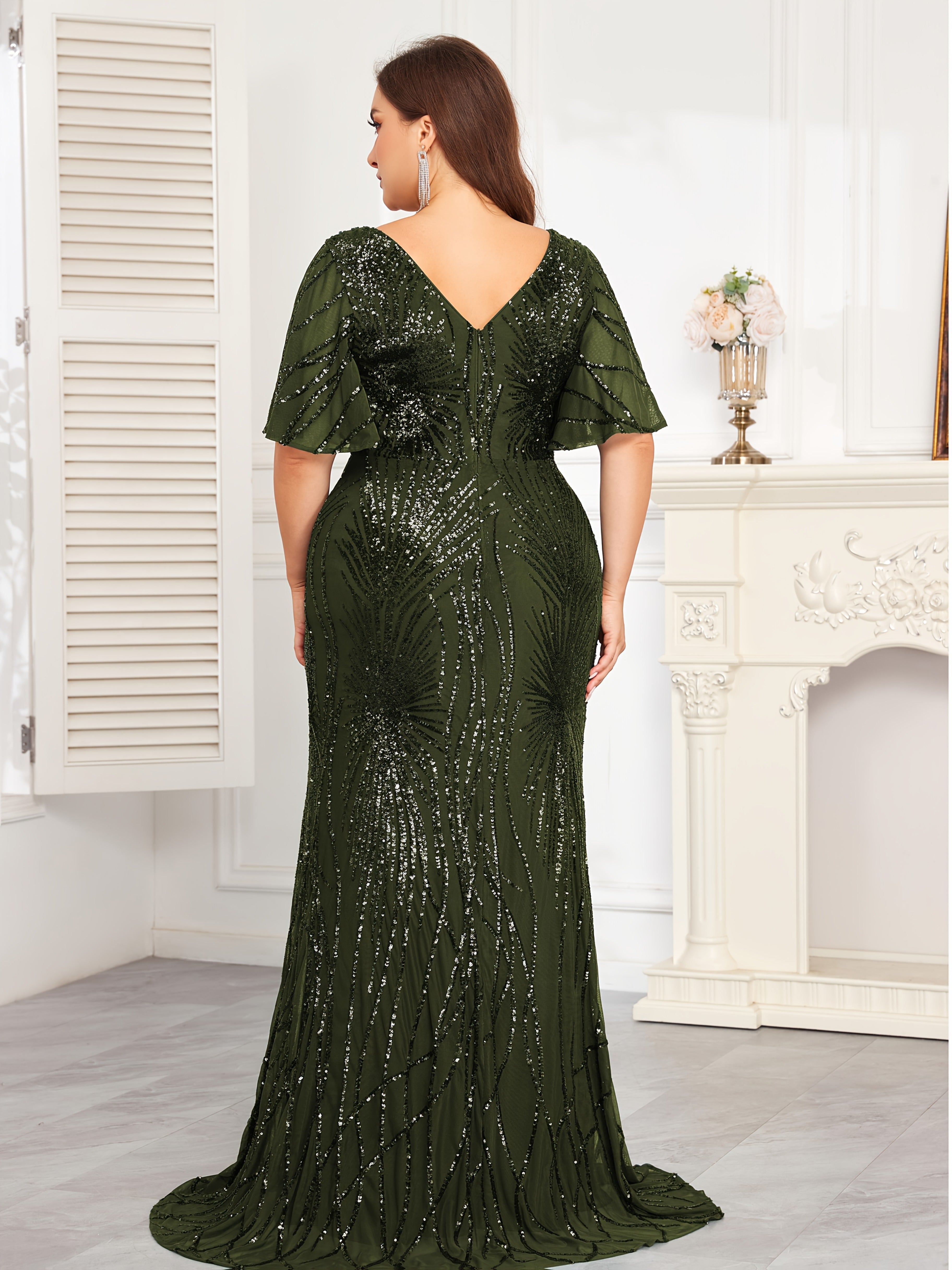 Women's Plus Size Sequin Bodycon Dress Polyester All-Season Party Gown