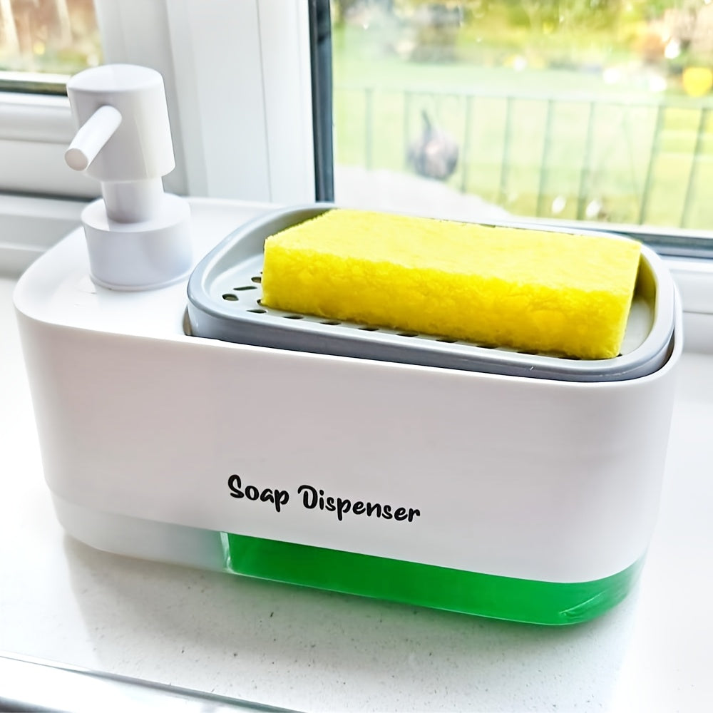 Manual Soap Dispenser with Sponge Holder Non-Electric Nickel-Free Kitchen Sink Countertop Liquid Pump