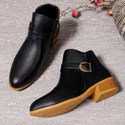 Women Ankle Zipper Boots Black Pointed Toe Low Heel All-Season Durable Rubber