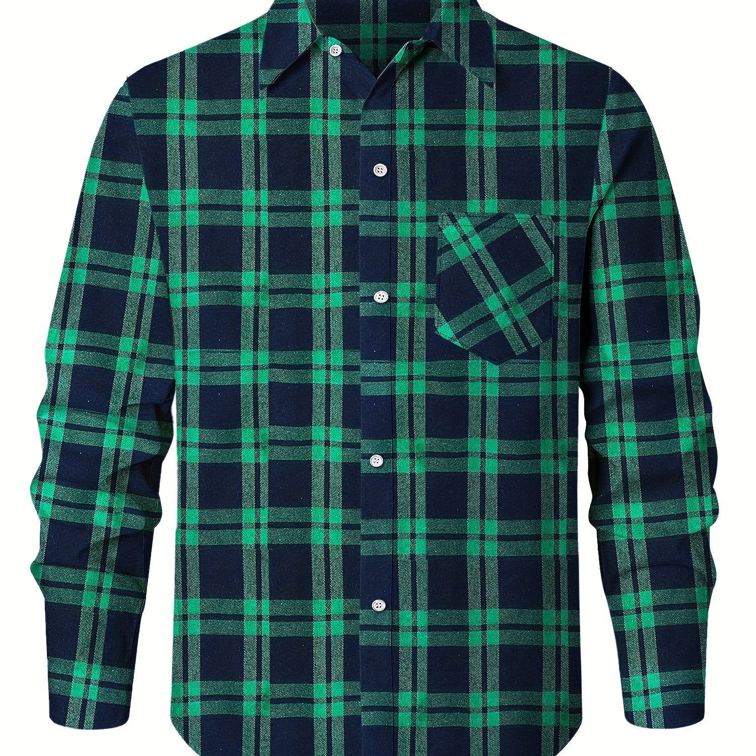 Men's Plus Size Gingham Flannel Shirt Casual Button Down Polyester Cotton