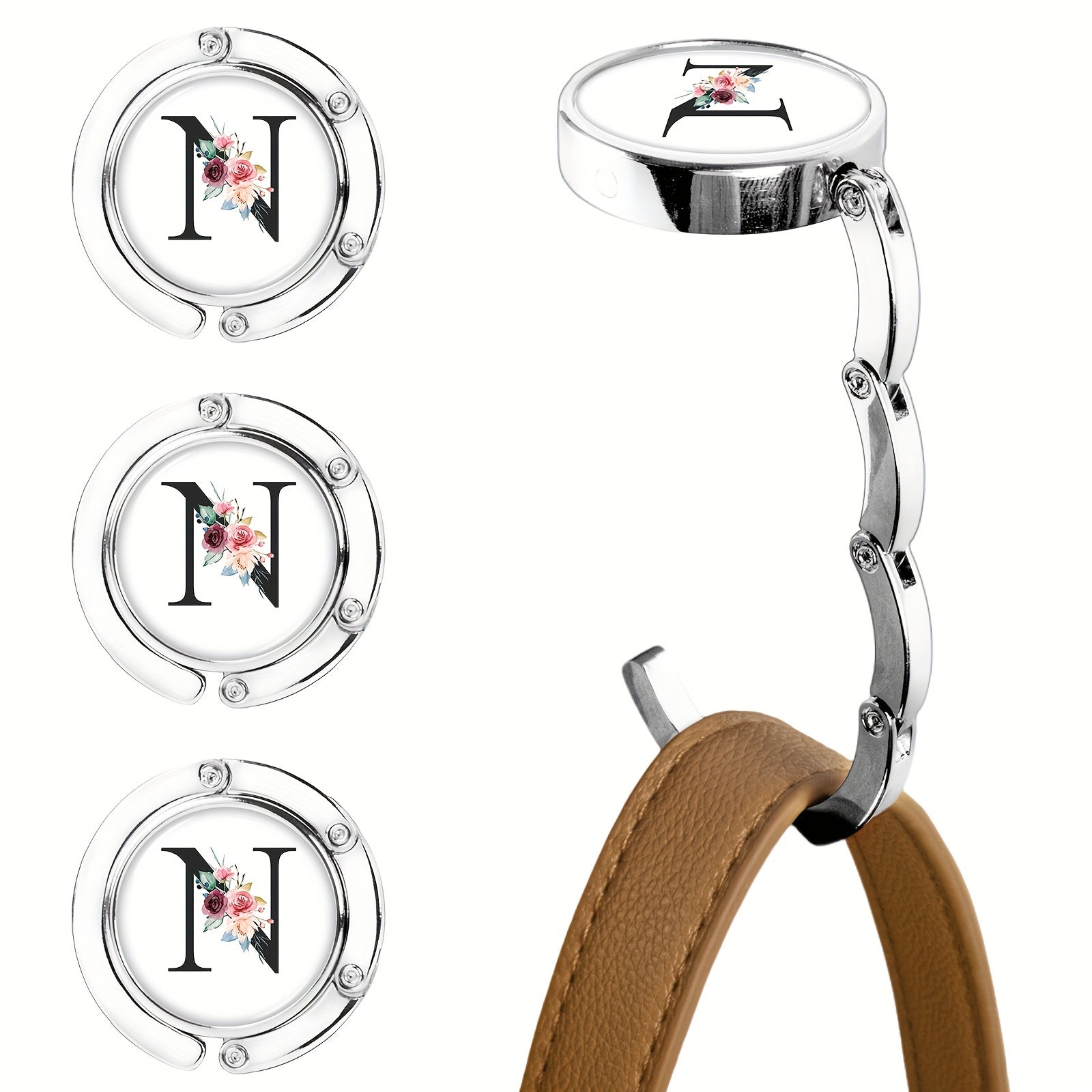 Набор из 3-х складных крючков для кошельков с цветочным дизайном букв, изготовленных из металла для подвешивания сумок на столах. Стильная подставка для сумок и органайзер для стола для женщин.
