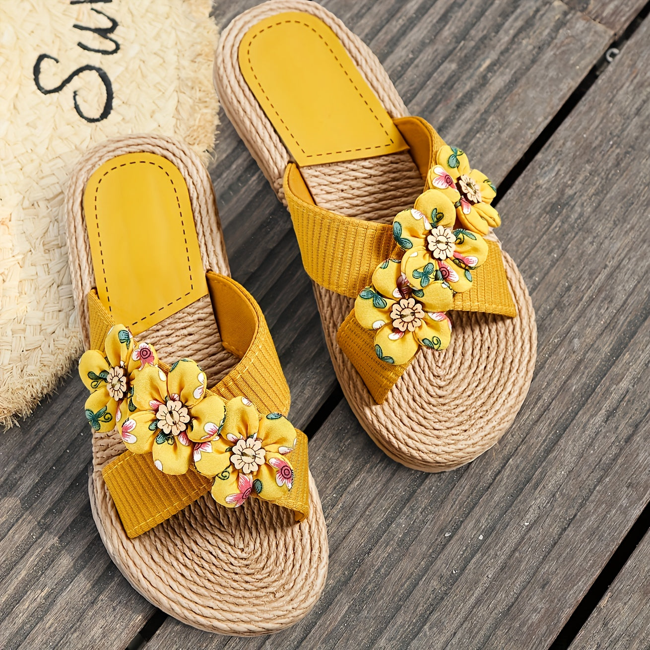 Women's Summer Flat Sandals Flower Toed Casual Beach Slides
