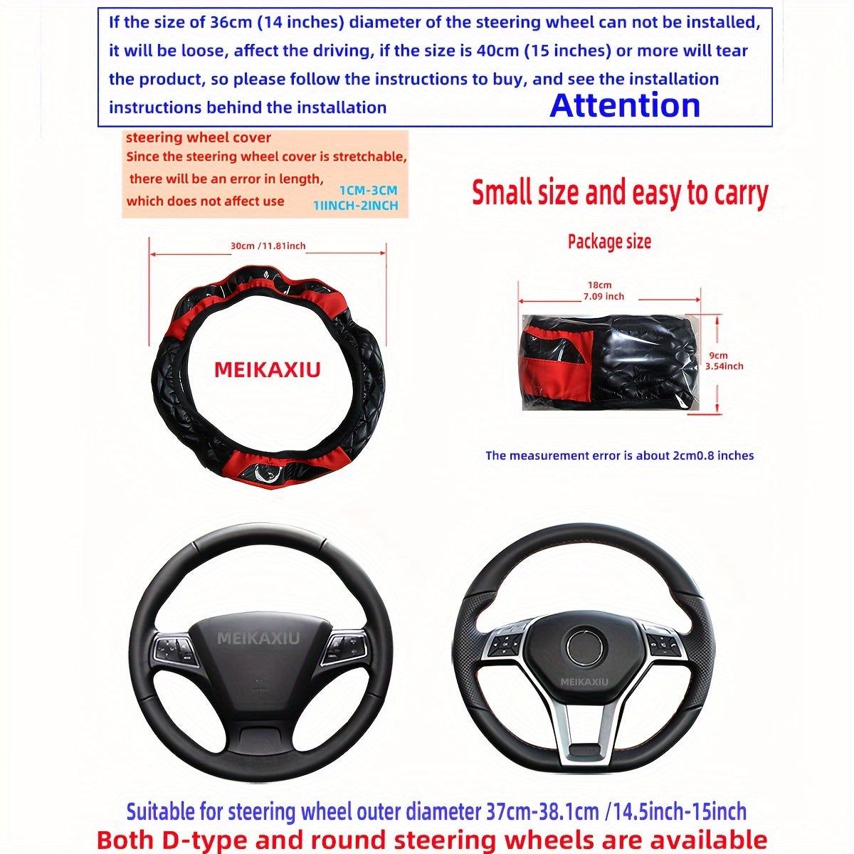 3D Embroidered Crystal Carbon Fiber Faux Leather Steering Wheel Cover Universal Fit 36.83-38.1 cm for Cars in 5 Colors