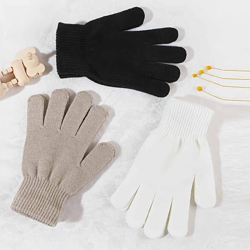 Women's Knit Gloves Set 3 Pairs Solid Colors Warm Outdoor Winter Accessories