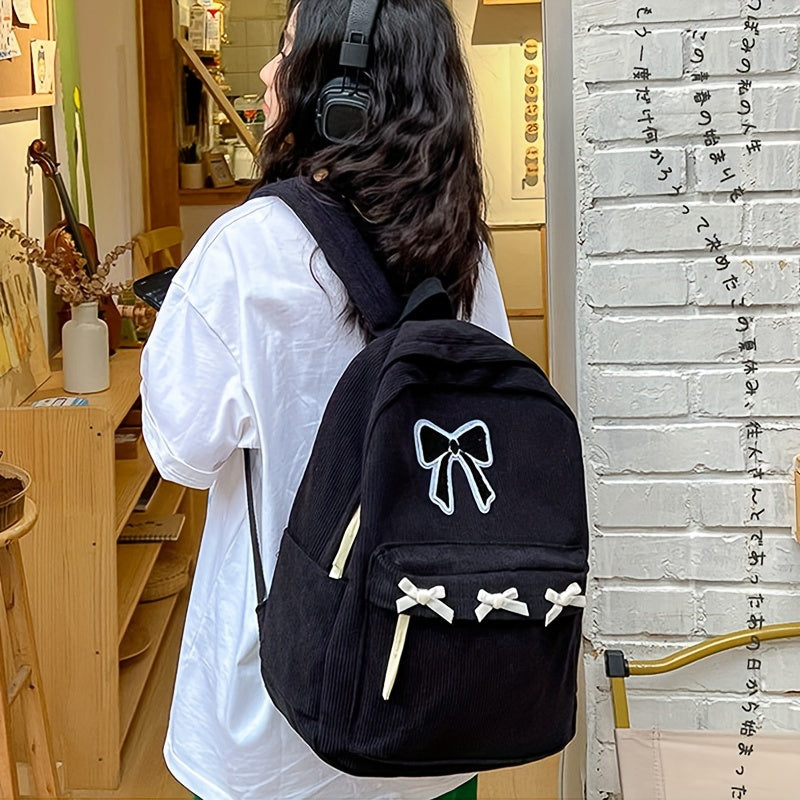 Korduroy bow dekoratsiyasi katta sig'imli kundalik foydalanish uchun oddiy sumka