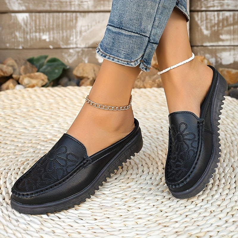 Women's PU Slip-On Loafers Casual Shoes All-Season Flat Heel