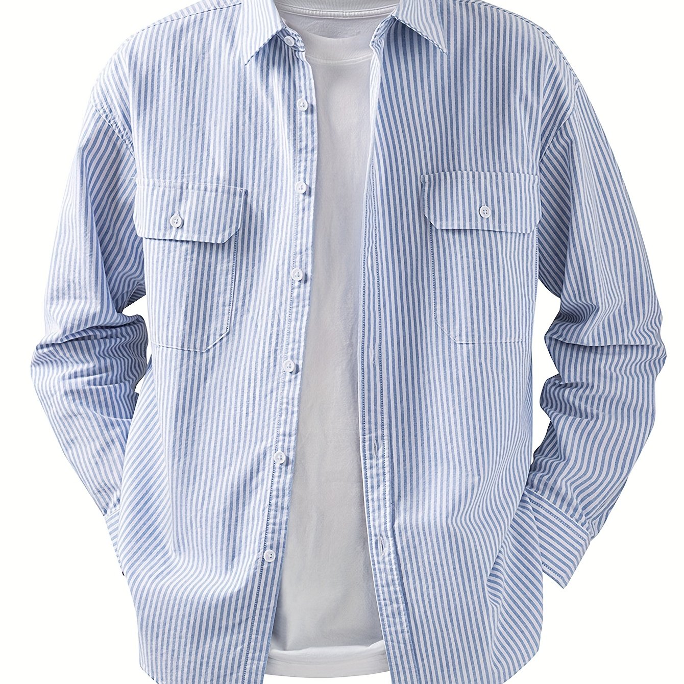 Мужская рубашка с длинным рукавом в полоску, дышащий хлопок, классический крой, для всех сезонов, повседневная