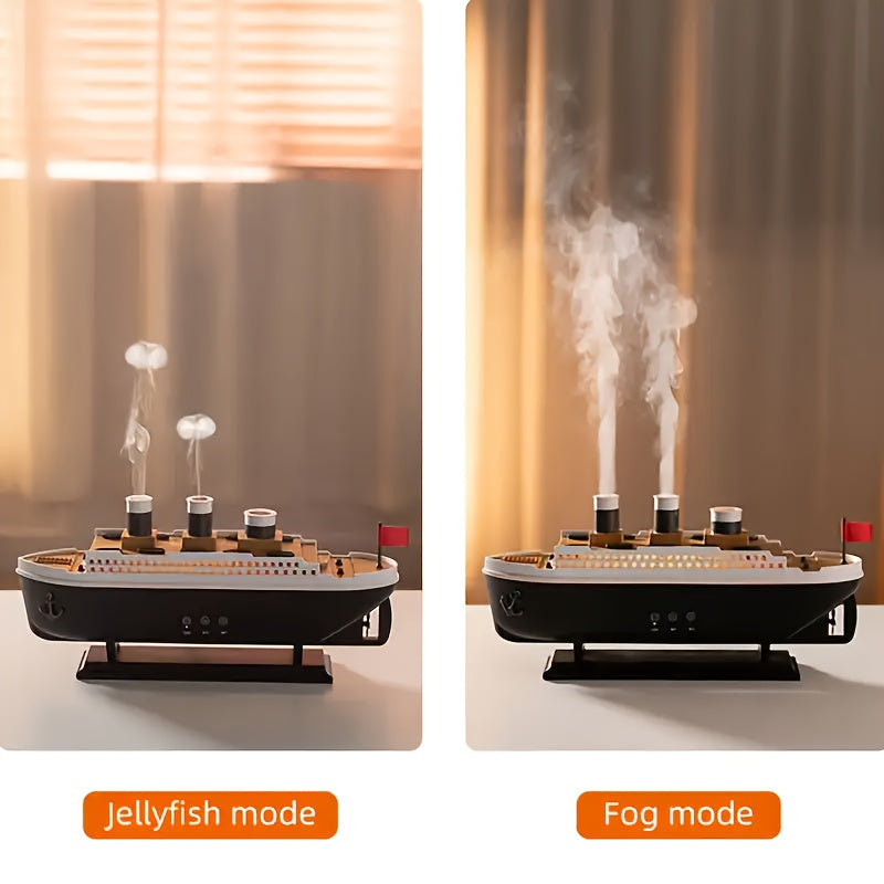 Luxury Cruise Ship Aroma Diffuser with 7-Color Night Light and Jellyfish Spray