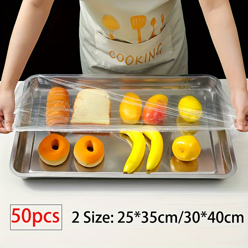 Set of 50 Clear Plastic Food Covers for Trays 25x35cm and 30x40cm