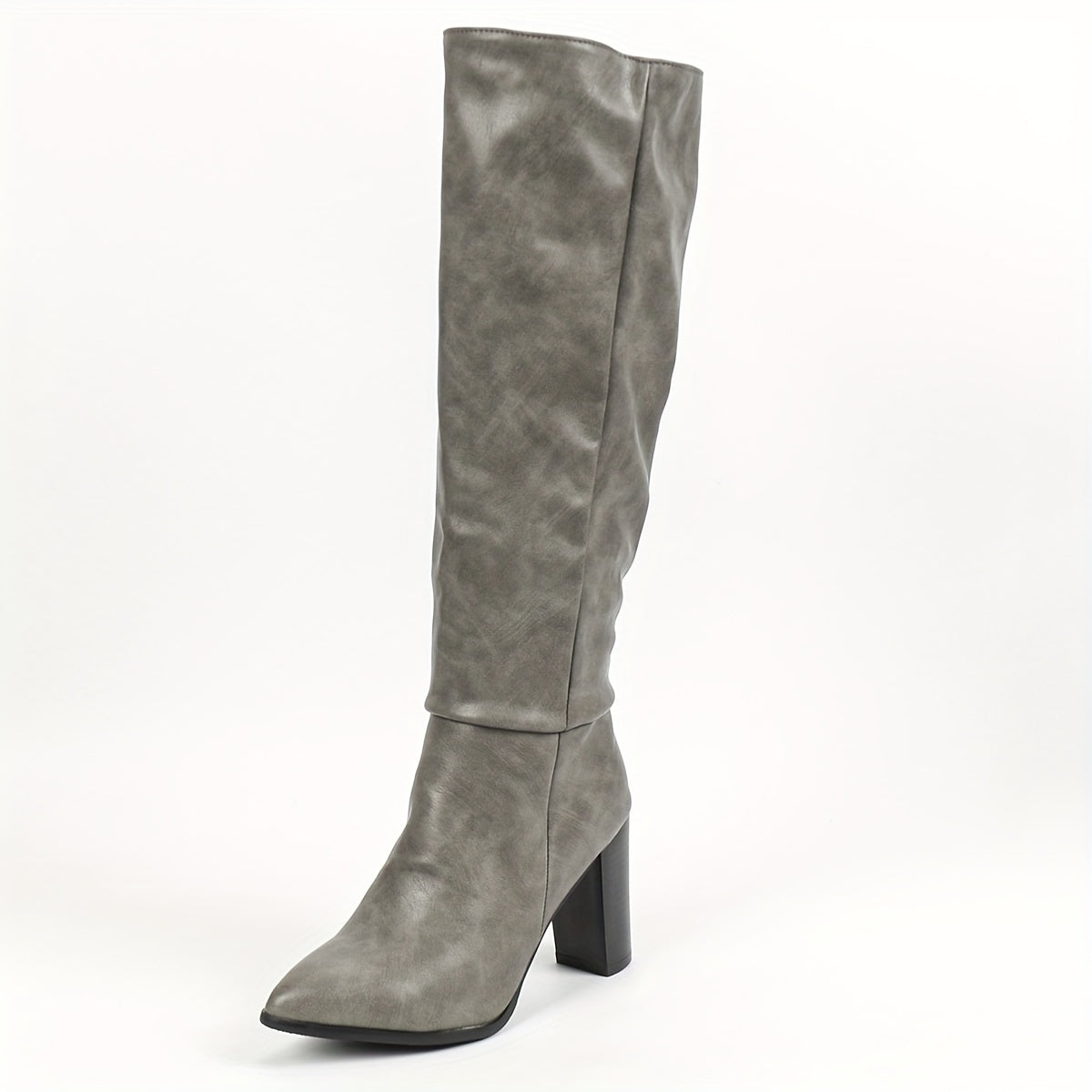 Women's Riding Boots Solid Color Pointed Toe High Heel Mid-Calf