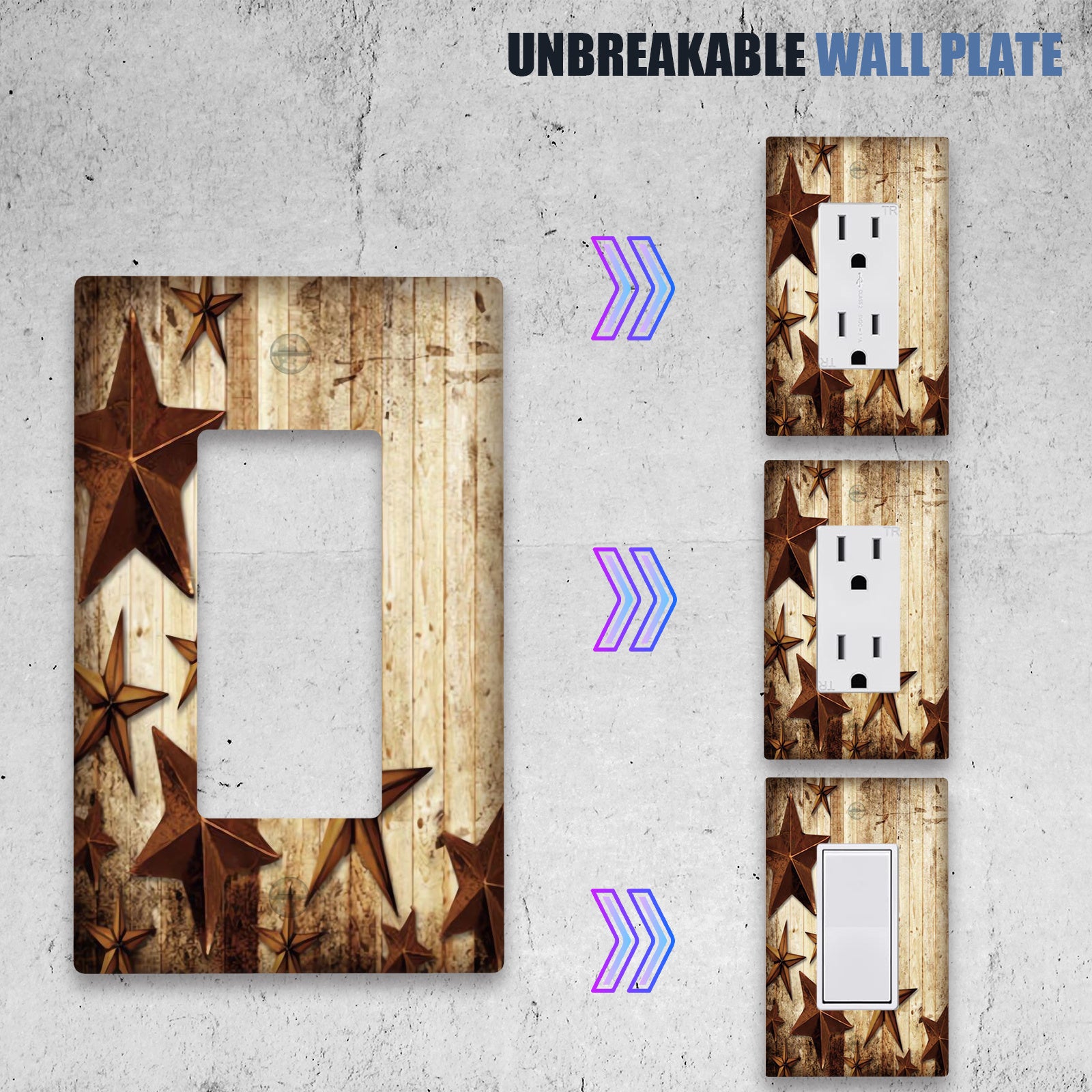 Декор для выключателя света в стиле фермерского дома с дизайном из бревенчатого дерева и звезд ферм для комнаты, кухни или ванной.