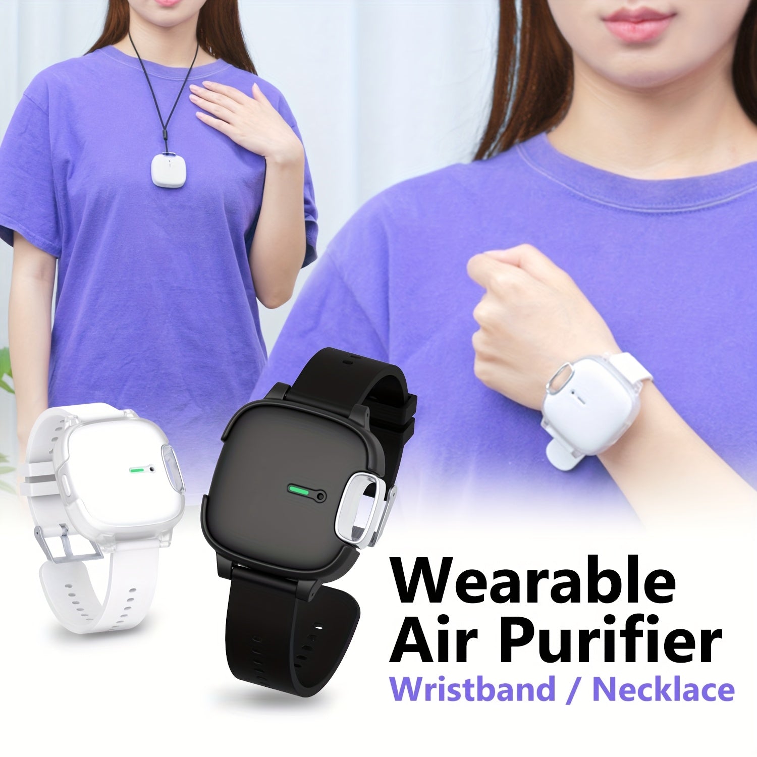 Unisex Wearable Air Purifier Wristband and Necklace Portable Personal Air Filter
