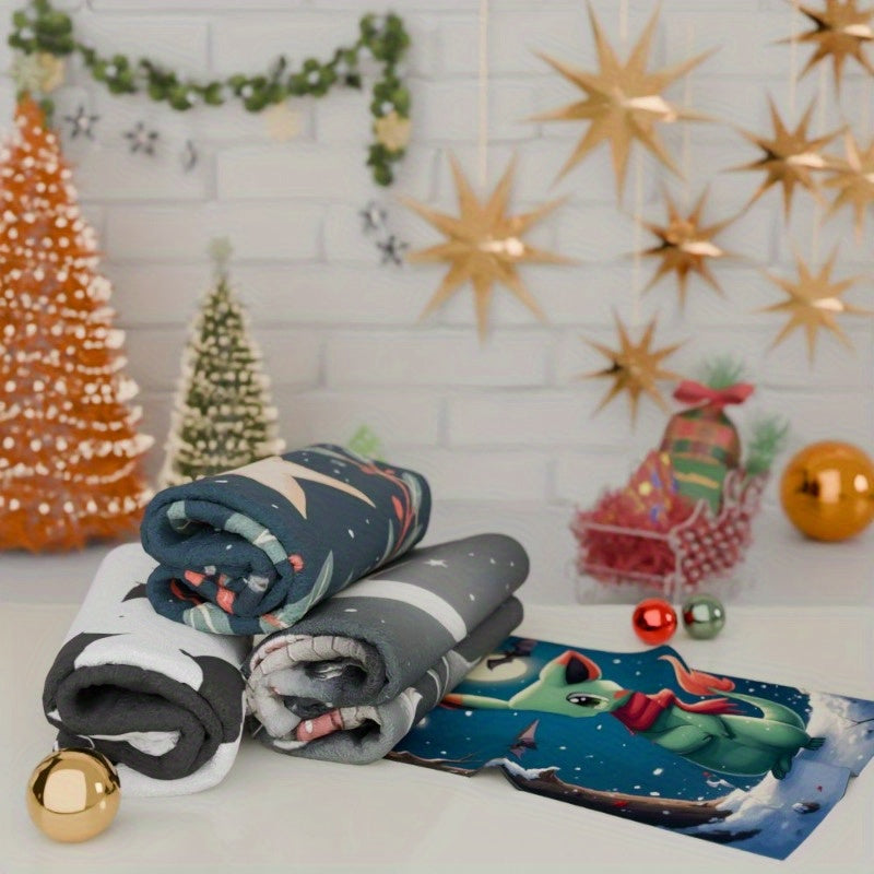 4 dona qorqiz, qor to'pi, Rojdestvo kiyik, iliq qish kiyigi, elka va Rojdestvo daraxti har biri 45.72 ga 66.04 sm o'lchamda. APYTN.