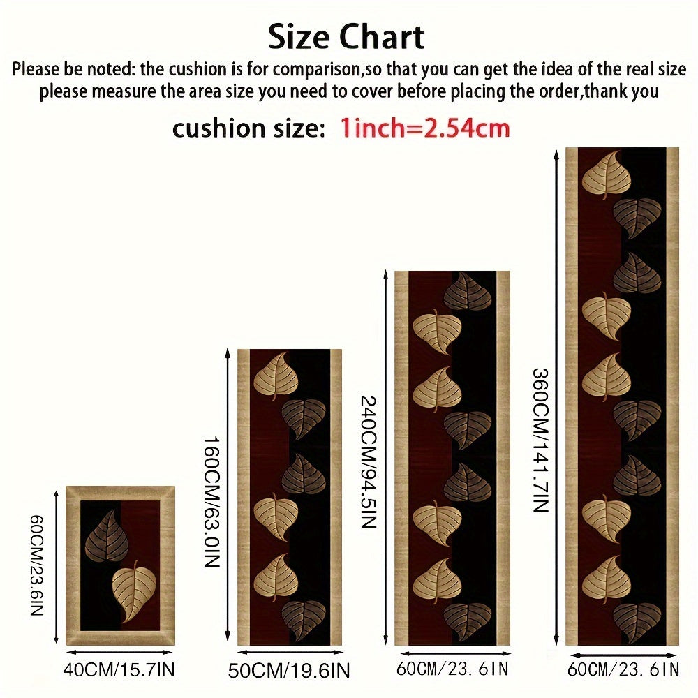 Длинный коврик с узором из бархатистых листьев, устойчивый к пятнам, нескользящий, моющийся
