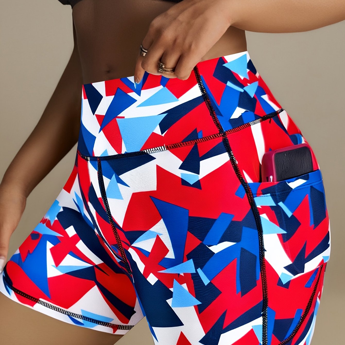 Plus Size Women's High-Waisted Breathable Yoga Shorts with Pockets