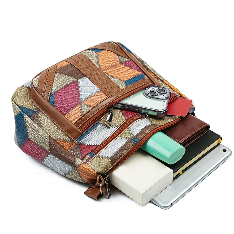 Women's Red Crossbody Bag with Adjustable Strap and Multiple Zippered Compartments