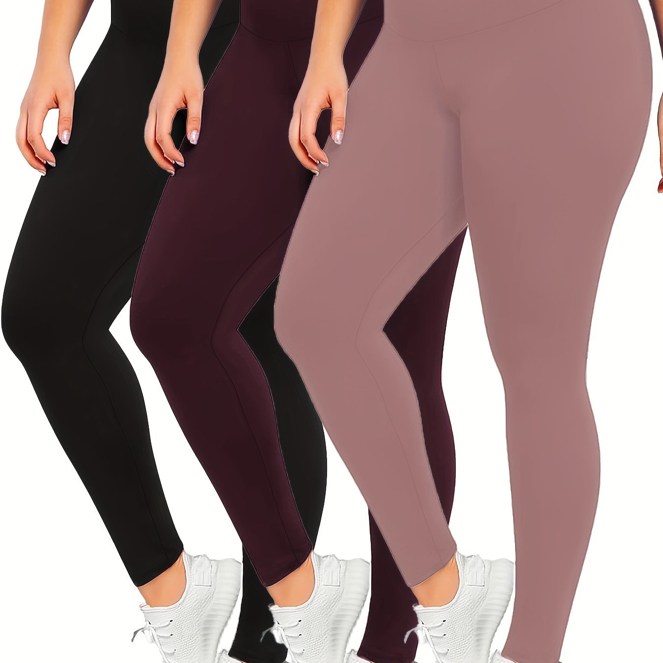 Women's Plus Size High-Waisted Leggings Solid Color Tummy Control Stretchy All-Season